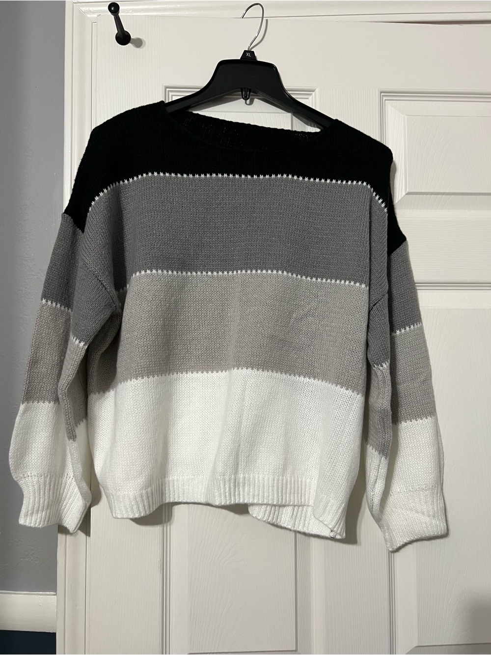 SHEIN Black, Gray & White Striped Crewneck Sweater